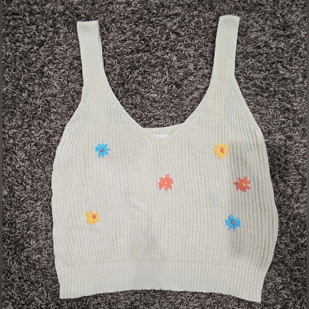 By Together Floral Knit Cream Tank Top Size M